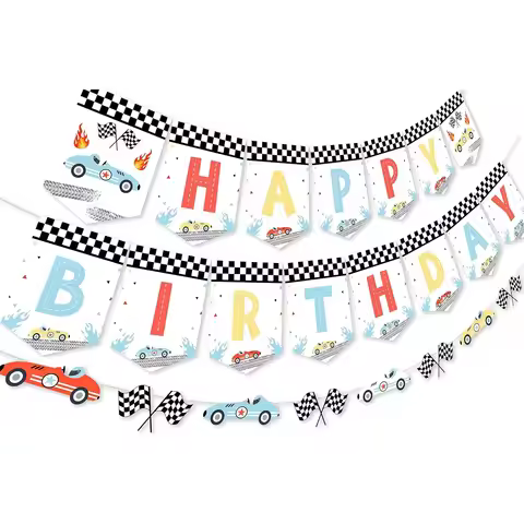 Vintage Race Car Birthday Decorations,Retro Race Car Birthday Decorations Pastel,Let's Go Racing Bir