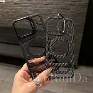 Suitable for iPhone 17 Pro Max Carbon Fiber 14 Pro Max Borderless 15 Plus Hollow Magnetic Phone Case