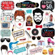 50s Photo Booth Props, 40 Pieces 1950s Photo Booth Props, 50s Party Decorations, Sock Hop Party Deco