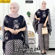 SETELAN WANITA RAYON BATIK TUNIK DAN CELANA LD 140CM MOTIF WAYANG