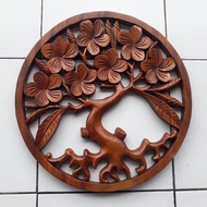 Hiasan dinding kayu ukiran bali relief pohon frame bundar 40cm Pajangan dinding ruang tamu Home deco