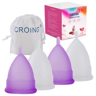 Croing 𝙈𝙚𝙣𝙨𝙩𝙧𝙪𝙖𝙡 𝘾𝙪𝙥𝙨 Reusable Menstrual Cup Set of 4, Period Cup, 2 pcs Small and 2 pcs Large (Purp