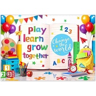 7x5ft Back to School Photography Backdrop Play Learn Grow Together Books Colorful Stationery Balloon