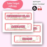 SOFTCOPY PDF LABEL SUBJEK PAPAN KENYATAAN KELAS HIASAN DEKORASI PINK TEMPLATE