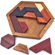 KINGOU Hexagon Tangram Puzzle Wooden Brain Puzzles for Kids & Adult Challenge Wooden Brain Teasers P