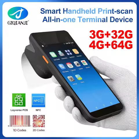4G64G 3G32G Android 14 POS PDA Terminal with NFC 58mm thermal Receipt Printer Wifi 2D Barcode Scanne