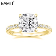 EAMTI 3.5CT 925 Sterling Silver Rings Cushion Cut Cubic Zirconia CZ Engagement Rings Gold Wedding Ba