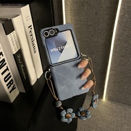 Korea Y2k Blue Denim Phone Case with Flower Bracelet for Samsung Galaxy Z Flip 7 Z Flip6 ZFlip 5 Zfl