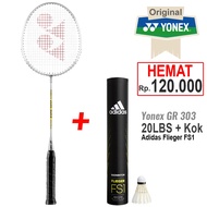 Yonex Gr 303 Silver Badminton Racket and Adidas Flieger FS1 Shuttlecock Package