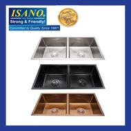 ISANO B8645NA / B8645BL / B8645RG Premium Nano Kitchen Sink Stainless Steel Under Mounted Double Bow