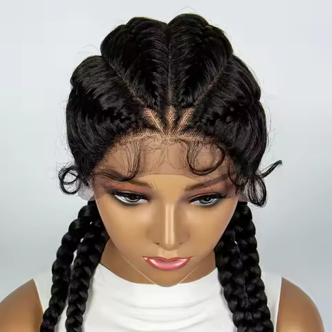 Synthetic Cornrow Braiding Wigs for Women with Baby Hair Natural Color Handmade Braided Braids Wig L