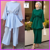 SHEKO Baju Muslimah Set Seluar Plus Size Pakaian Wanita Suit Perempuan Casual Wear Blouse Panjang Lengan Pants Women