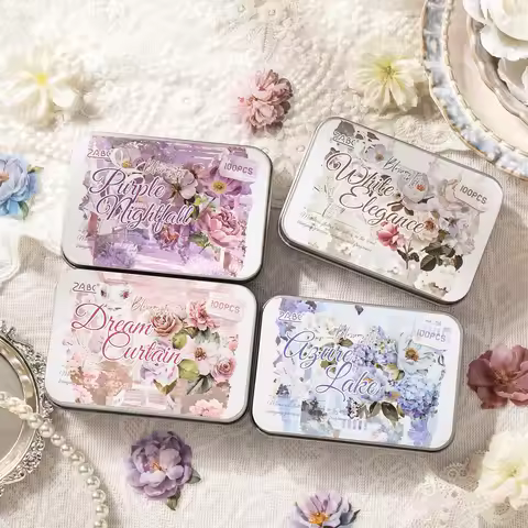 Journamm 100pcs Flowers Theme Journal Stickers Embelishment Transparent Stickers Scrapbooking Suppli