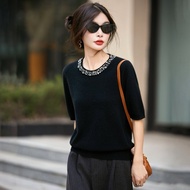 YUEXINYIRONG | Elaborate Bead-Embedded Wool Knit Top