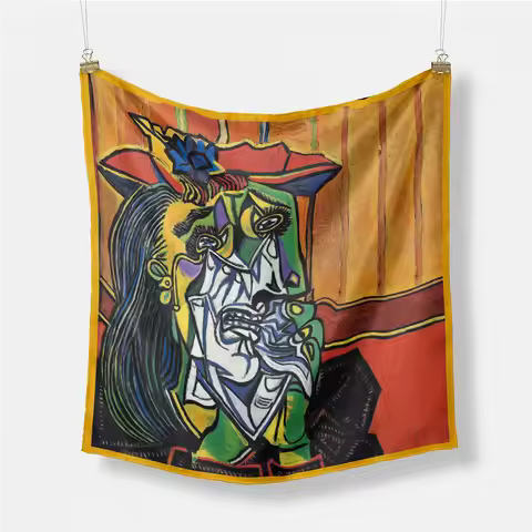 Picasso Oil Painting Fashion Women Scarf Wraps Twill 100% Silk Scarf 53cm Square Scarves Head Scarf 