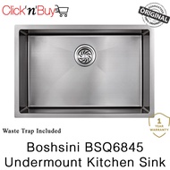 Boshsini BSQ6845 Undermount Kitchen Sink. Nano Coating. Waste Trap Included. SUS304 Stainless Steel. Local SG Stock.