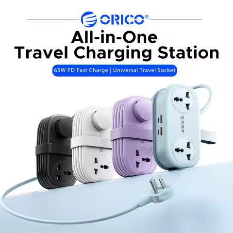 ORICO Universal Travel Power Strip 65W GaN PD Fast Charger 6‑in‑1 2AC Socket 2USB‑A 2USB‑C Wound‑Cor