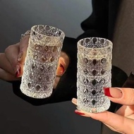 Set of 6 Embossed Glass Cups 20ml Height 7cm - Luxurious Patterned Cups