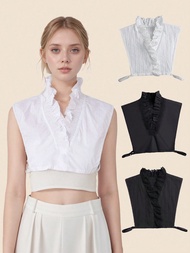 1 chiếc/4 chiếc Cổ áo giả xếp nếp thanh lịch dành cho nữ với thiết kế lớp lót thoải mái Cổ áo'sơ mi