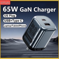 65W GaN Charger USB+Type C Ports Phone Charger Fast Charging 90° Folding Pin Design Power Adapter US