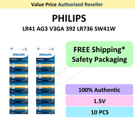 [Genuine] PHILIPS LR41 AG3 V3GA 392 LR736 SR41W CX42 Coin Battery 1.5 Volt alkaline cell Bateri Batt