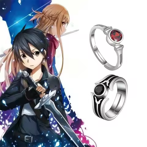 Anime Sword Art Online Kirito Asuna Yuuki SAO 925 Sterling Silver Ring Adjustable Engagement Jewelry