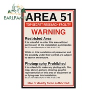 EARLFAMILY 13cm Area 51 Warning Sign Car Sticker Luggage Windows Motorcycle Helmet Sunscreen Decals 