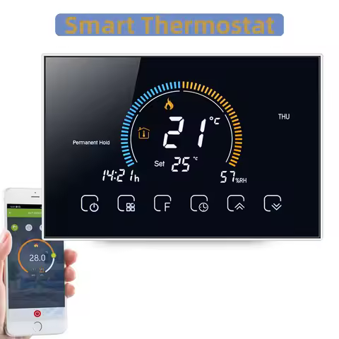 Qiumi Smart Wifi thermostat display weather, UV index, humidity, for water / floor heating electric