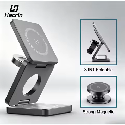 3-in-1 Foldable Magnetic Wireless Charging Station for iPhone 12-15 Pro Max Apple Watch 8 9