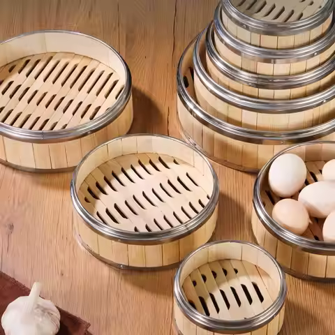 New Bamboo Bamboo Steamer Stainless Steel Handmade Bamboo basket Weaving Eco-friendly Chinese Food T