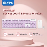 【OLYPS】Wireless Keyboard Mouse Set 2.4Ghz Portable 104 Keys Silent Tuts Bulat Purple Macarons Untuk 