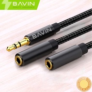 BAVIN 【AUX20】 3.5mm Jack Plug Adapter Splitter w/ AUX Cable Audio Male to 2 Female Mic splitte