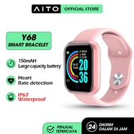 AITO Couple Smartwatch Y68 Layar HD IPS 1,3 Inci Smart Watch Bluetooth Call Custom Wallpaper Jam Tangan Pria Smartwatch Terbaru 2023 Samsung Huawei android iOS hp Pria Anti Air Original Smart Watch