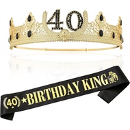 40th Birthday Crown and Sash, Party Decoration for Men (Gold)