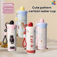 600ml Cute Cartoon Tumbler Tahan Sejuk Cute Thermos Cup with Straw Flask Large Capacity Bottle sejuk