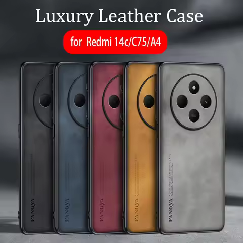 Redmi14 C 75 A 4 Luxury Sheepskin Leather Case For Xiaomi Redmi 14c 4g 5g Poco C75 A4 Business Retro