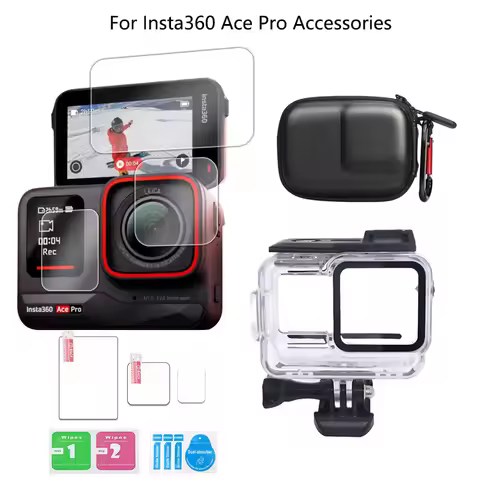 For Insta360 Ace Pro Camera Accessories 9H Tempered Glass Film+60M Dive Case Waterproof Housing+Mini