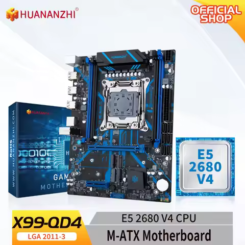 HUANANZHI X99 QD4 LGA 2011-3 XEON X99 Motherboard with Intel E5 2680 V4 DDR4 RECC NON-ECC Memory Com