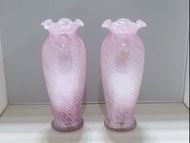 (花瓶 1對)早期人工吹制彩色 玻璃花瓶 造型裝飾花器插花擺件~1對500元