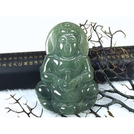 [Disk Crystal] [Yongbao Safe] Old Pit Ice Waxy Full Green Jade~Aquarius Guanyin Carving Pendant EJ-3