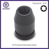 Action 3/4" Dr. Standard Length External Star Impact Sockets - E18~E32