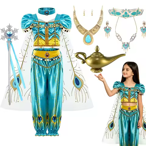 Girls Jasmine Costume Arabian Princess Dress Kids Birthday Party Christmas Fancy Dress Baby Jasmine 