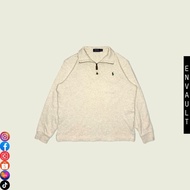 R4lph Laur3n Quarter Zip Sweater (Off-White Gray | Green Logo) RL Cutesy 0285