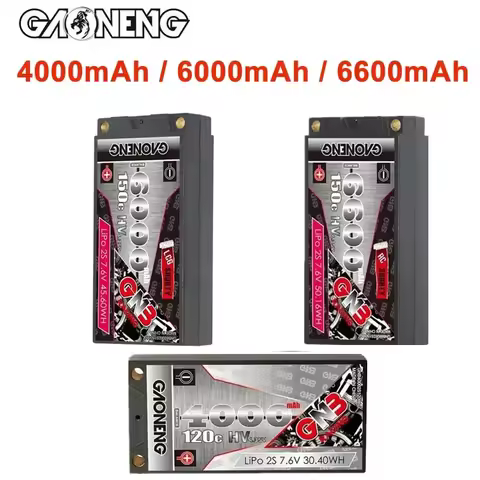 GAONENG GNB 2S 7.6V 4000mAh/6000mAh/6600mAh HV Shorty LiPo Battery 5.0mm Bullet RC Car Boat Recharge
