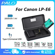 PALO⚡LP-E6 LP E6 LPE6 E6N Battery 2850mAh LCD Display Charger For Canon eos R5 R65D III 60D 7D 7D 80
