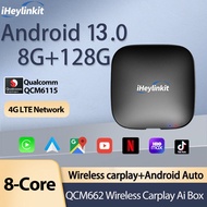 Carplay Ai Box Android 13 8 + 128GB Wireless Carplay Wireless Android QCM662อัตโนมัติ YouTube Netflix 4G LTE สำหรับ VW Toyota Kia Hyundai Mazda Volvo Mercedes ฯลฯ