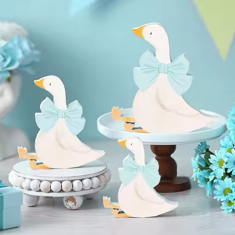 3Pcs Silly Goose Birthday Party Decoration Pink Bow Wooden Silly Goose Baby Shower Centerpiece Gift 