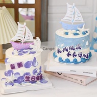 Plastic sailboat cake decoration ornaments ocean style cake decoration riding the wind and waves plu