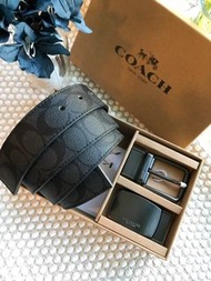 COACH 男士皮帶 壓紋皮帶 浮雕皮帶 男用皮帶 腰帶 皮帶禮盒組