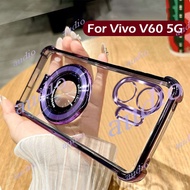 Vivo V60 5G Four Corner Plating Transparent Phone Case With Bracket For vivo V60 Pro V60Pro VivoV60 